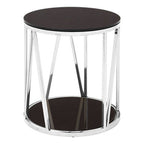 Black Glass and Chrome Finish Round Side Table