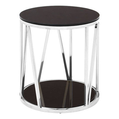Black Glass and Chrome Finish Round Side Table