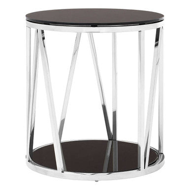 Black Glass and Chrome Finish Round Side Table