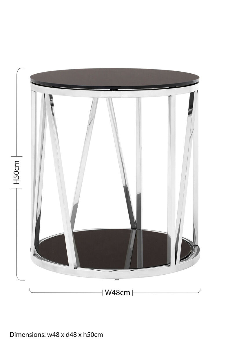 Black Glass and Chrome Finish Round Side Table