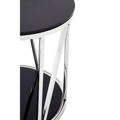 Black Glass and Chrome Finish Round Side Table