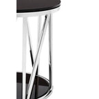 Black Glass and Chrome Finish Round Side Table