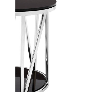 Black Glass and Chrome Finish Round Side Table