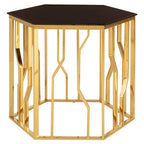 Black Glass and Gold Finish Hexagonal Side Table