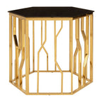 Black Glass and Gold Finish Hexagonal Side Table