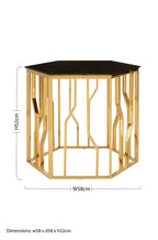 Black Glass and Gold Finish Hexagonal Side Table