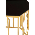 Black Glass and Gold Finish Hexagonal Side Table