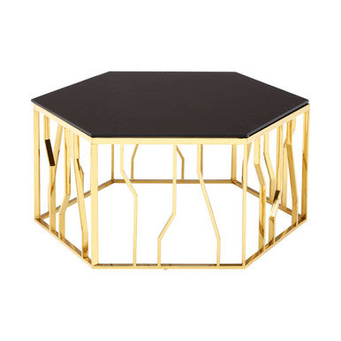 Black Glass and Gold Finish Hexagonal Coffee Table
