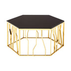 Black Glass and Gold Finish Hexagonal Coffee Table