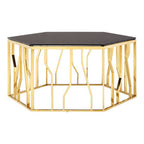 Black Glass and Gold Finish Hexagonal Coffee Table