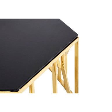 Black Glass and Gold Finish Hexagonal Coffee Table