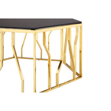 Black Glass and Gold Finish Hexagonal Coffee Table