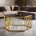 Black Glass and Gold Finish Hexagonal Coffee Table