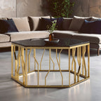 Black Glass and Gold Finish Hexagonal Coffee Table