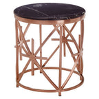 Black Marble Round Side Table with Rose Gold Finish Frame