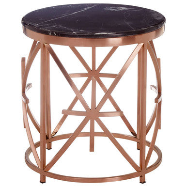 Black Marble Round Side Table with Rose Gold Finish Frame