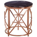 Black Marble Round Side Table with Rose Gold Finish Frame