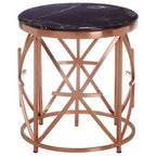 Black Marble Round Side Table with Rose Gold Finish Frame