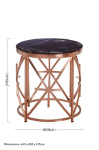 Black Marble Round Side Table with Rose Gold Finish Frame