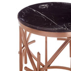 Black Marble Round Side Table with Rose Gold Finish Frame