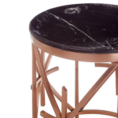 Black Marble Round Side Table with Rose Gold Finish Frame