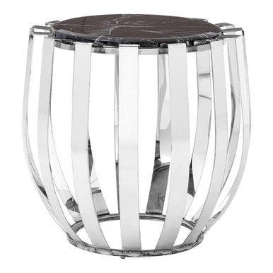 Black Marble and Chrome Finish Round Side Table