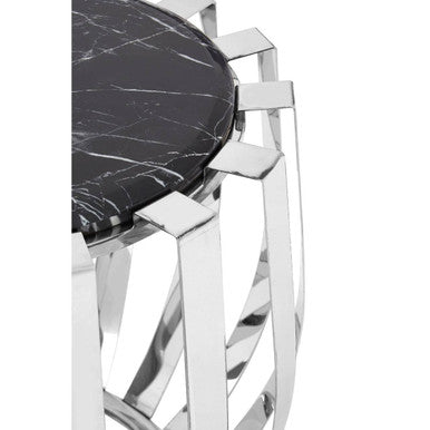 Black Marble and Chrome Finish Round Side Table