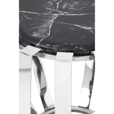 Black Marble and Chrome Finish Round Side Table