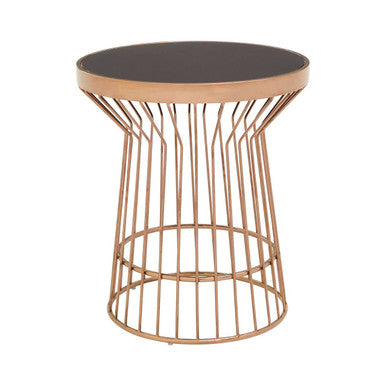 Black Glass and Copper Finish Round Side Table