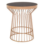 Black Glass and Copper Finish Round Side Table