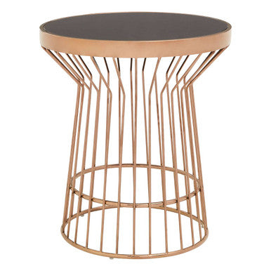 Black Glass and Copper Finish Round Side Table