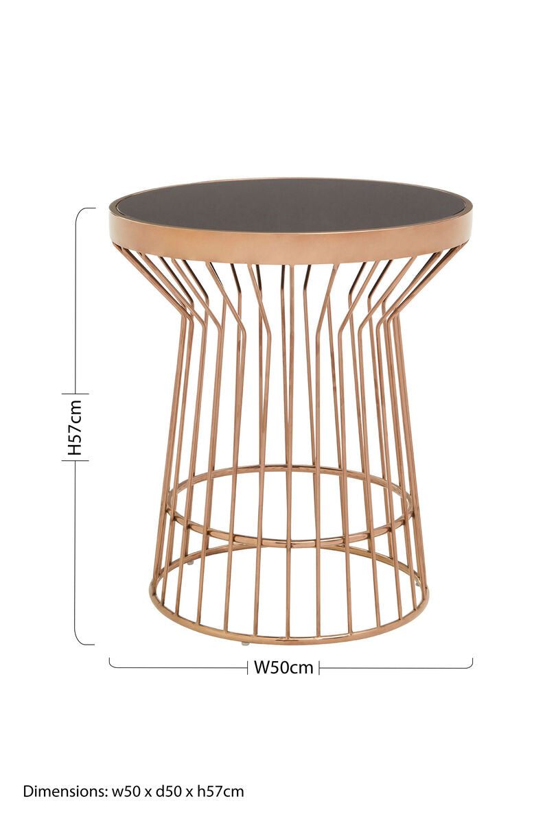Black Glass and Copper Finish Round Side Table