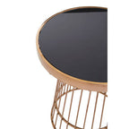Black Glass and Copper Finish Round Side Table
