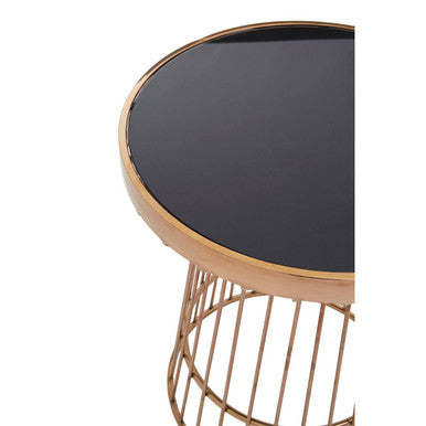 Black Glass and Copper Finish Round Side Table