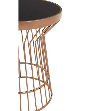 Black Glass and Copper Finish Round Side Table