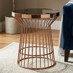Black Glass and Copper Finish Round Side Table