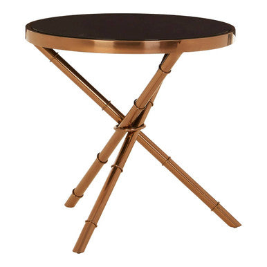 Black Glass Round Side Table with Rose Gold Finish Frame
