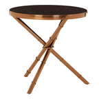 Black Glass Round Side Table with Rose Gold Finish Frame