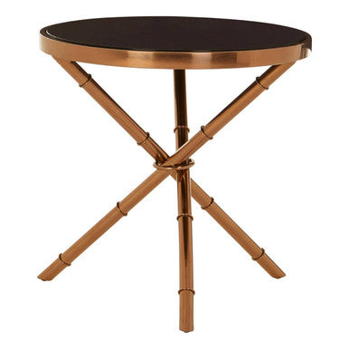 Black Glass Round Side Table with Rose Gold Finish Frame