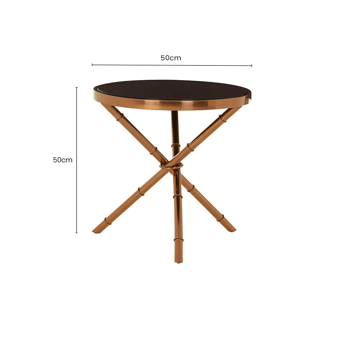 Black Glass Round Side Table with Rose Gold Finish Frame