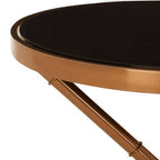 Black Glass Round Side Table with Rose Gold Finish Frame
