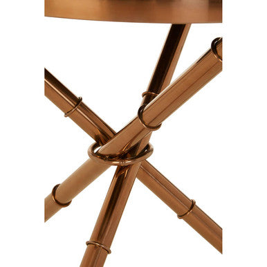 Black Glass Round Side Table with Rose Gold Finish Frame