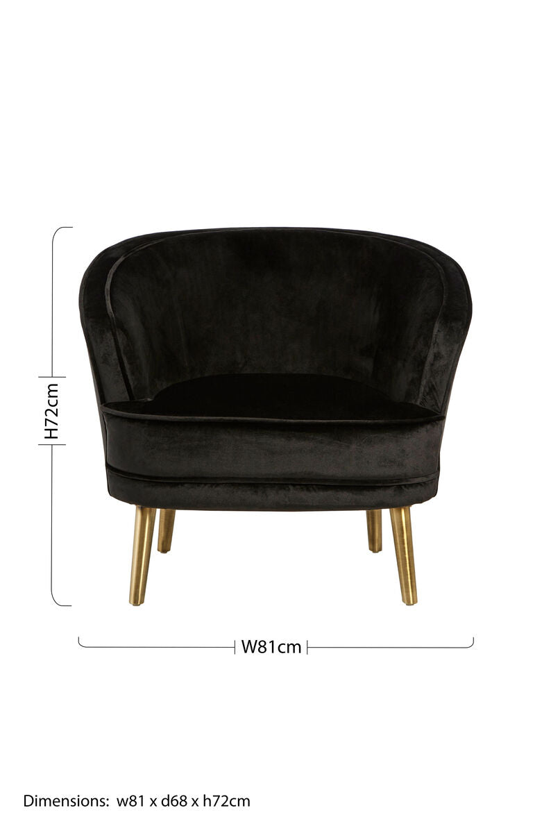 Black Velvet Round Chair with Gold Finish Legs