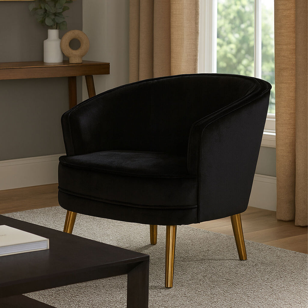 Black Velvet Round Chair with Gold Finish Legs