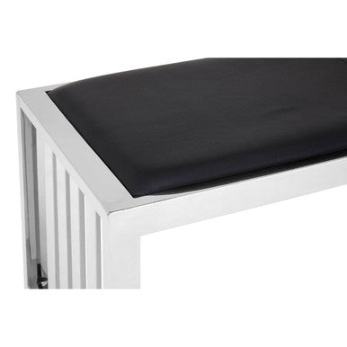 Black Leather Bench with Stainless Steel Frame