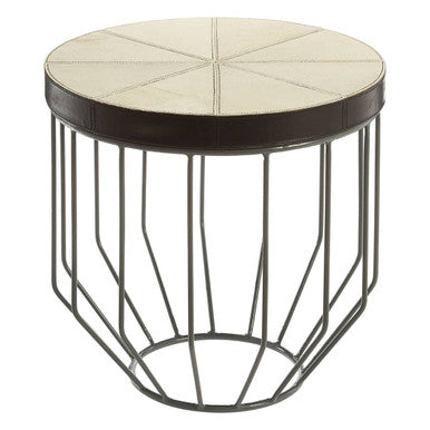 Grey Hair on Leather Round Side Table