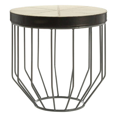 Grey Hair on Leather Round Side Table