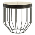 Grey Hair on Leather Round Side Table
