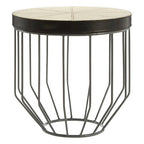 Grey Hair on Leather Round Side Table