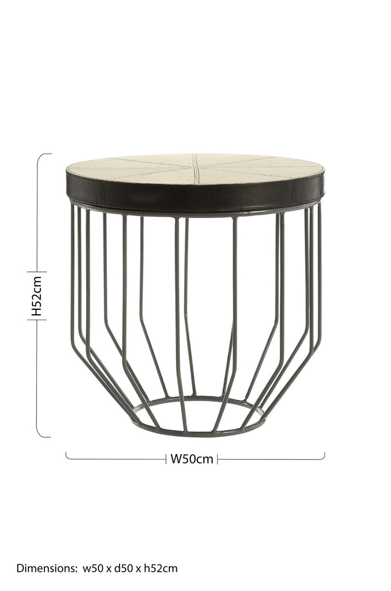 Grey Hair on Leather Round Side Table
